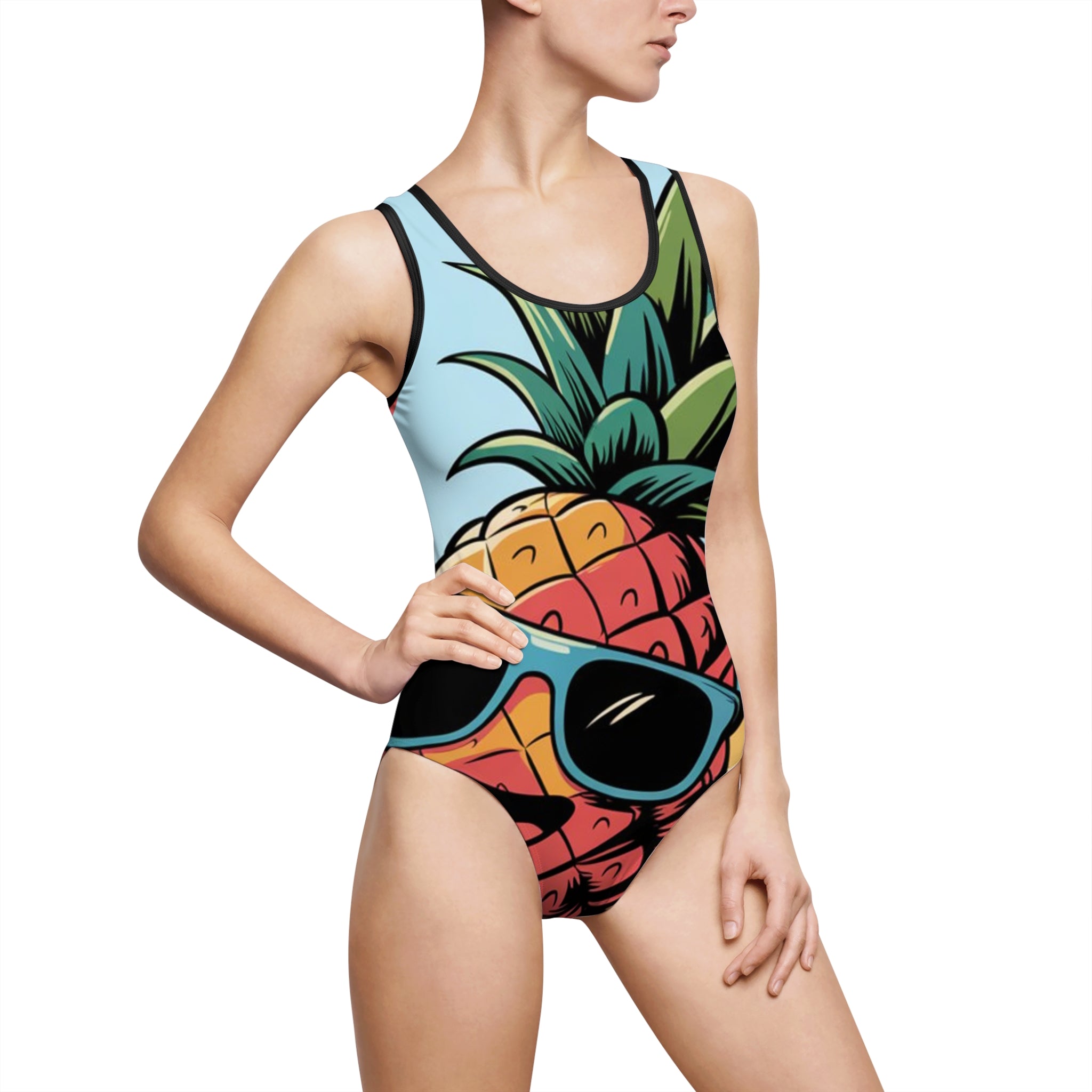 Pineapple Print Women's One-Piece Swimsuit, Beachwear, Pool Party, Summer Vacation, Tropical Holiday